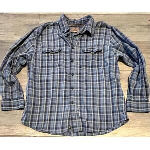 Outdoor Life, Men's Blue Plaid Long Sleeve Casual Shirt, Size Large
